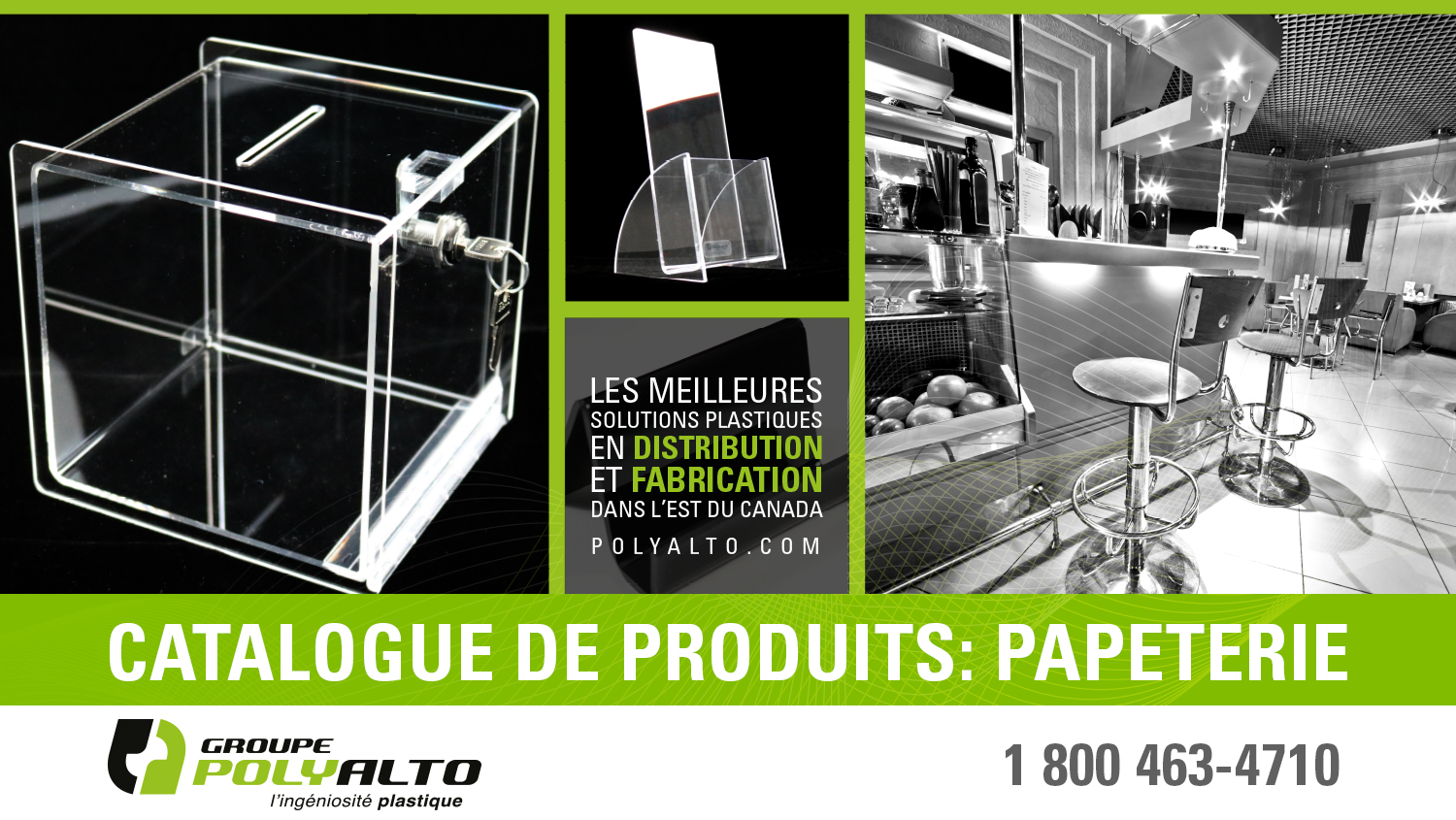 Groupe PolyAlto | Catalogue de produits | Papeterie | Boite de don | porte-dépliant | Porte-menu | Montréal et Québec